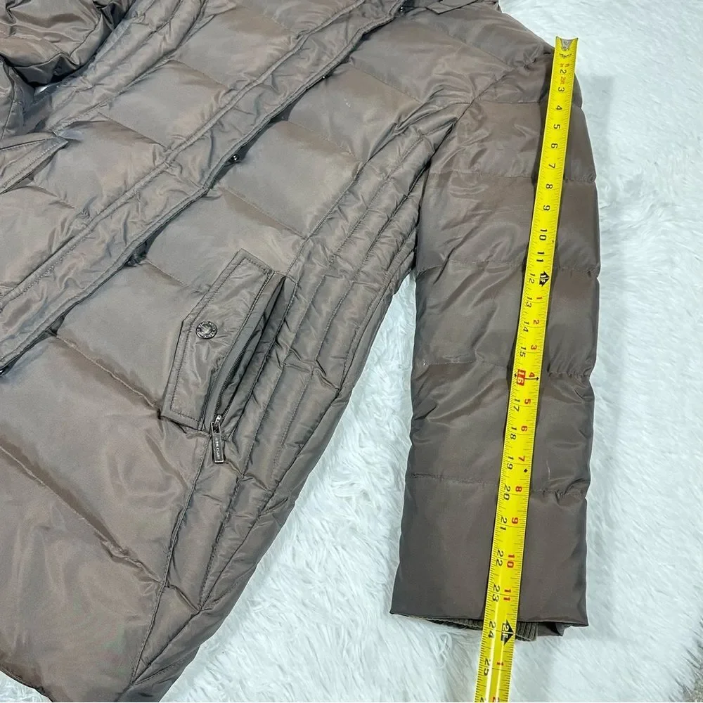 Anne Klein Womens Puffer Coat Size Small Brown Down Feather Fill Winter Jacket